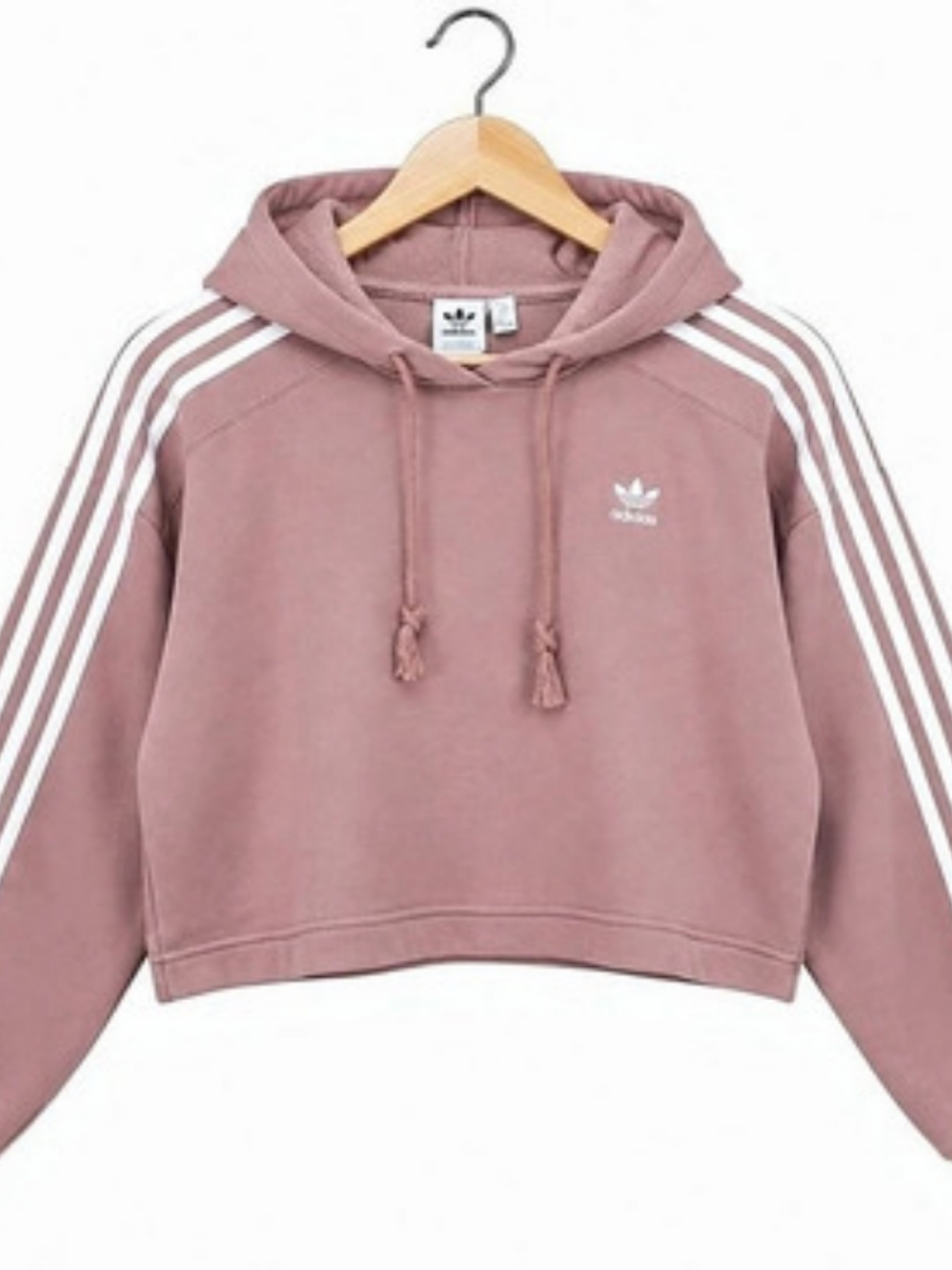 adidas Essentials 3-Stripes French Terry Crop Hoodie Pink